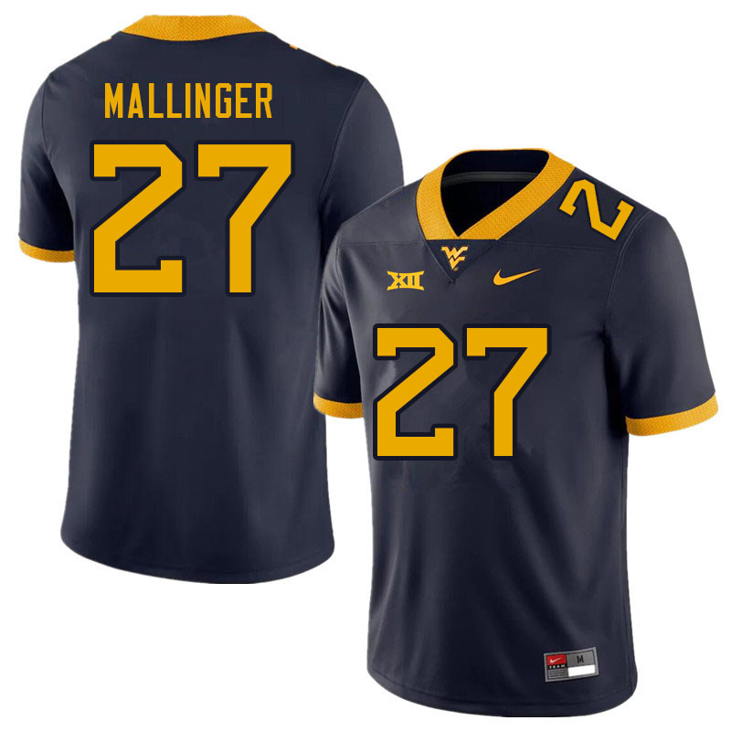 Men #27 Davis Mallinger West Virginia Mountaineers College Football Jerseys Sale-Navy